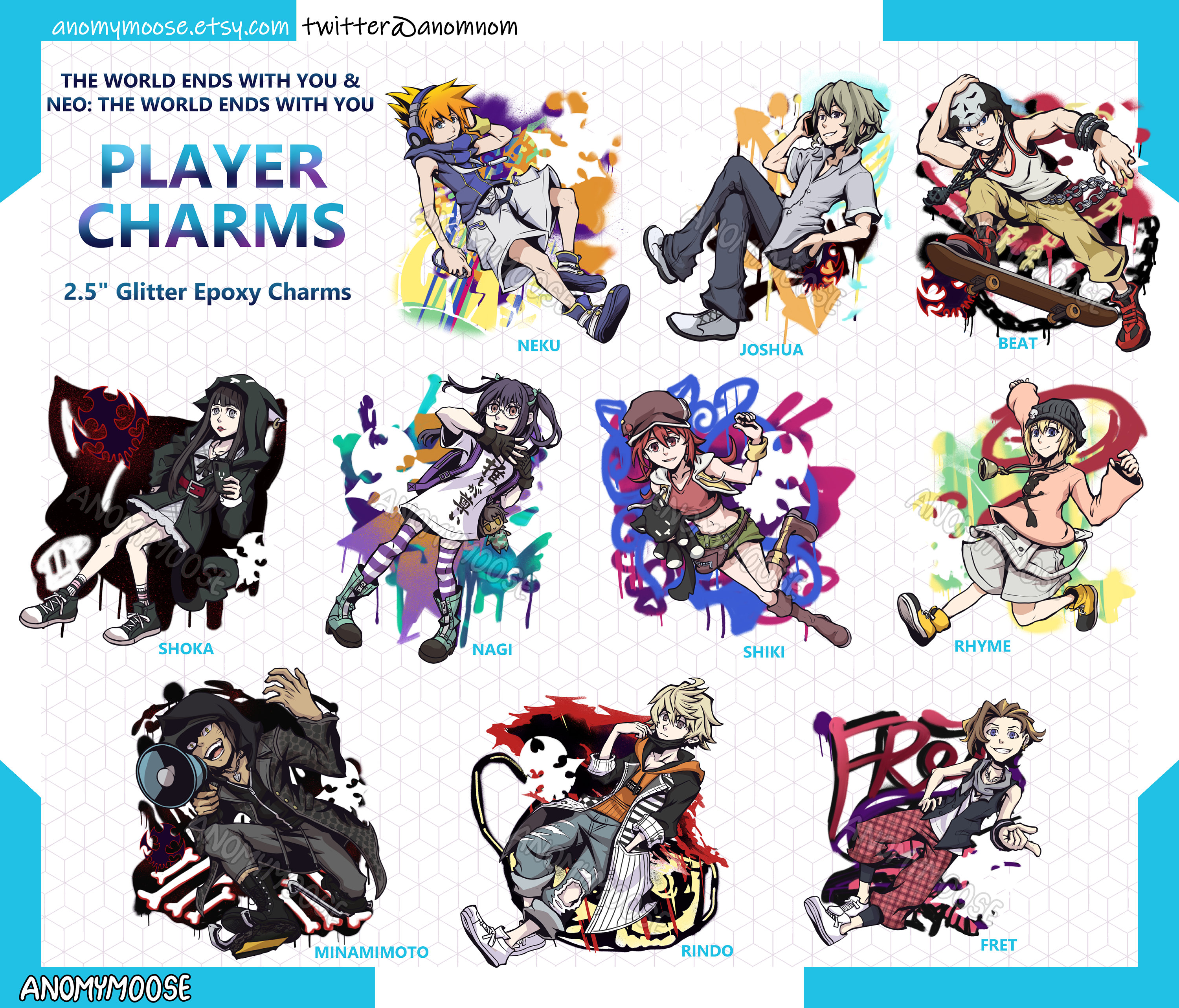 TWEWY 2.5" Glitter Charms