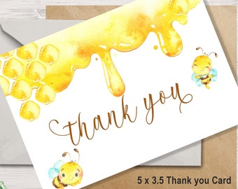 EDITABLE Honey Bee Thank You Card, Bee Baby Thank You, Bee Thank You Gift Card, Thank You Note, Baby Shower Thank You , Birthday Thank You