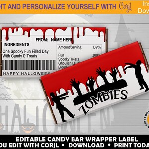 Printable Zombie Chocolate Candy Bar Labels Halloween - Etsy