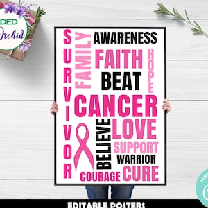 Motivational Breast Cancer Awareness Poster, Breast Cancer Sign, Cancer Awareness Sign, Cancer Sign, Printable Cancer Poster EDITABLE