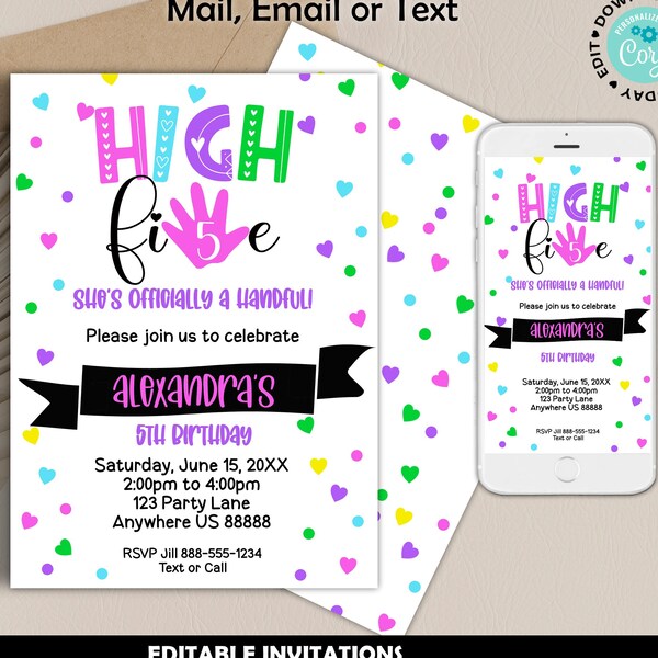 Hi 5 5th Birthday Invite - Etsy