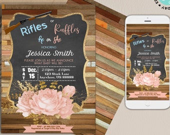 Gender Reveal Invitation, Boy, Girl, Ruffles or Rifles, Tutus or ...