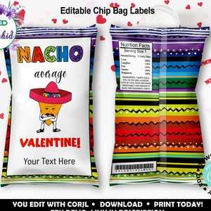 Nacho Valentine, Nacho Average Valentines Day Chip Bag, Valentines Chip Bag Label, Valentines Day Party Favor, Printable Valentines Day