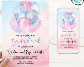 Backflips Or Barbells Gender Reveal Party Invite 5x7 Digital Personalized Boy Or Girl Gender Reveal Invitation Pink Or Blue 20.0