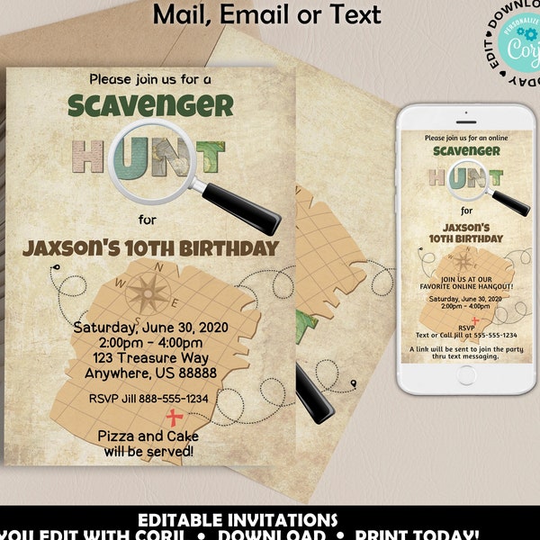 Geocaching Birthday Party Scavenger Hunt Birthday Invitation Personalized Scavenger Hunt Invitation Mall Scavenger Hunt Birthday Printable