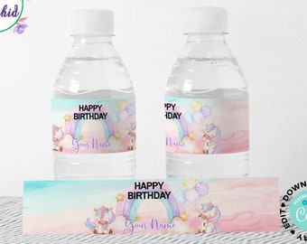 Unicorn Water Bottle Labels , Unicorn Bottle Label, Unicorn Birthday Bottle Label, Rainbow Unicorn Bottle Label, Printable EDITABLE