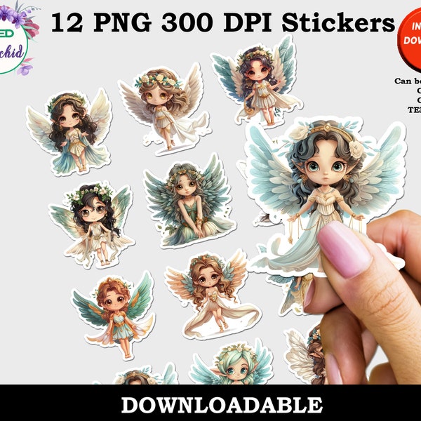 Printable Greek Goddess Fairy Sticker, Print and Cut Digital Fairy Sticker, PNG Sticker Sheet 12 Different Designs, Mystical Fairy Sticker