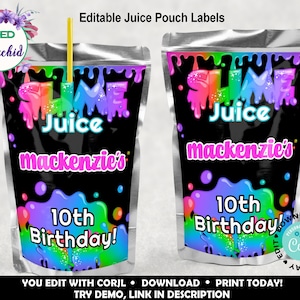 Slime Birthday Juice Pouch Label,  Editable Slime Juice Bag Label, Personalized Slime Juice Bag Label, Printable Slime Juice Party Favor