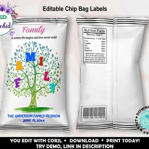 Printable Family Reunion Chip Bag Label, Family Reunion Favors, Family Reunion Family Gathering Chip Bag Label, Family Reunion Party Favor