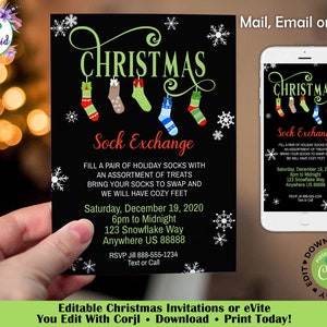 Printable Christmas Sock Exchange Invitation Sock Swap Party