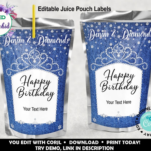 Denim und Diamanten Gastgeschenk, Denim und Diamanten Juice Label, Denim & Diamanten Geburtstag, Denim und Diamanten Baby, Blue Jeans Bling