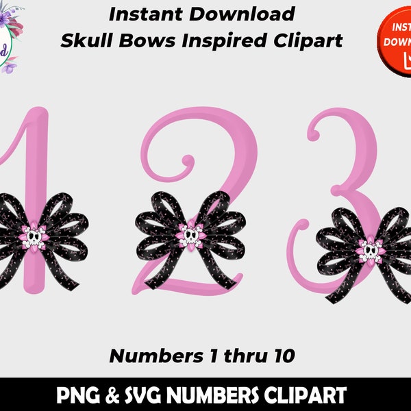 Clipart numéroté filles roses, tête de mort noeuds Clipart, Clipart numéroté, SVG, Clipart PNG