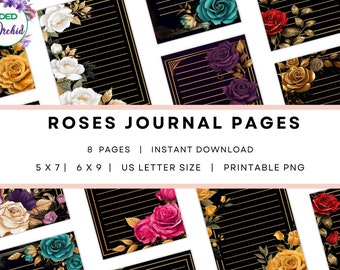 Colorful Roses Journal Pages, Roses Junk Journal Pages, Floral Stationary Paper Lined Digital Page Notebook Page Instant Download Printable