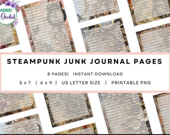 Printable Steampunk Journal Page, Steampunk Junk Journal Page Stationary Journal Lined Paper Digital Page Notebook Page Instant Download