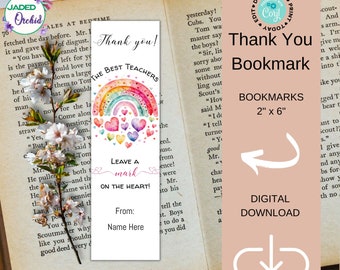 Teachers Appreciation Thank You Bookmark, Teacher Appreciation Bookmarker, Thank You Gift for Teacher Editable Thank You Teacher Printable