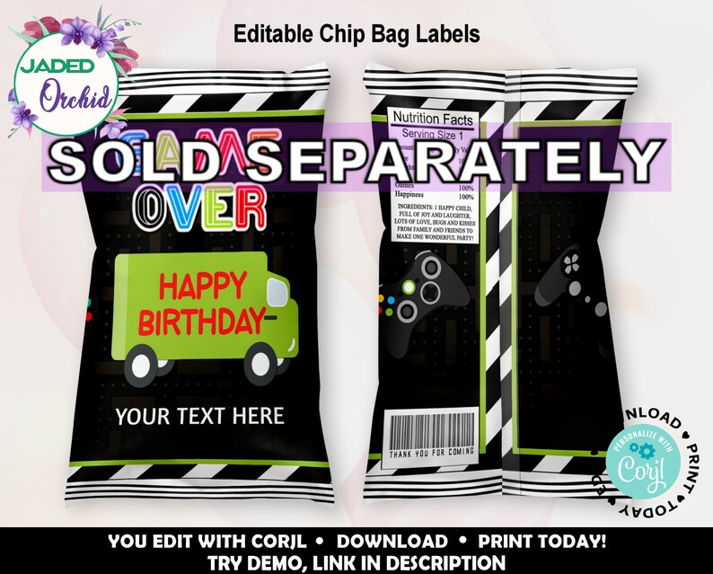 Printable Game Truck Birthday Juice Pouch Label Video Gamer Etsy
