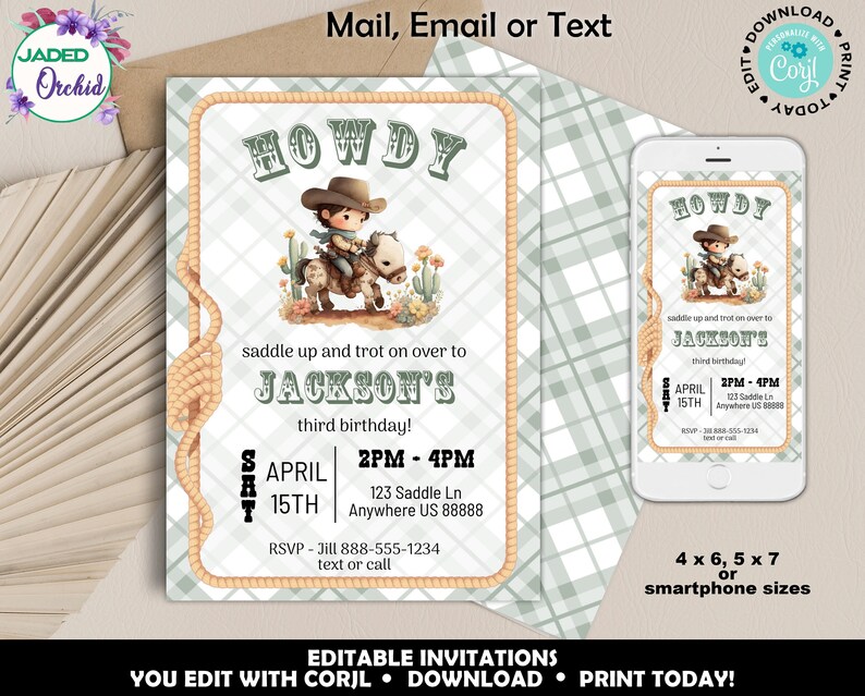 Cowboy Birthday Party Invitation Cowboy Rodeo Birthday Etsy
