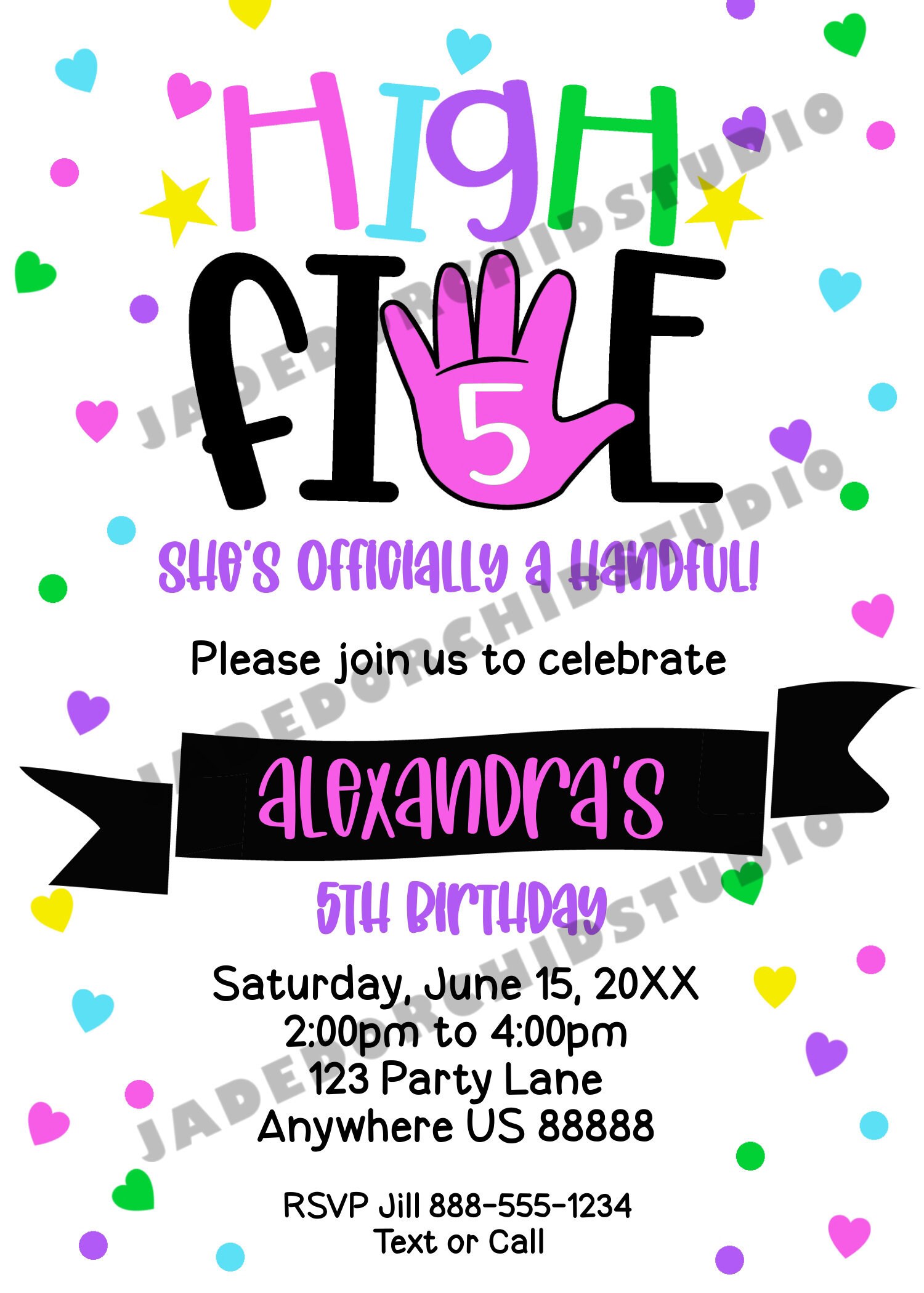 Girls 5th Birthday Invitation Printable High Five Birthday | Etsy