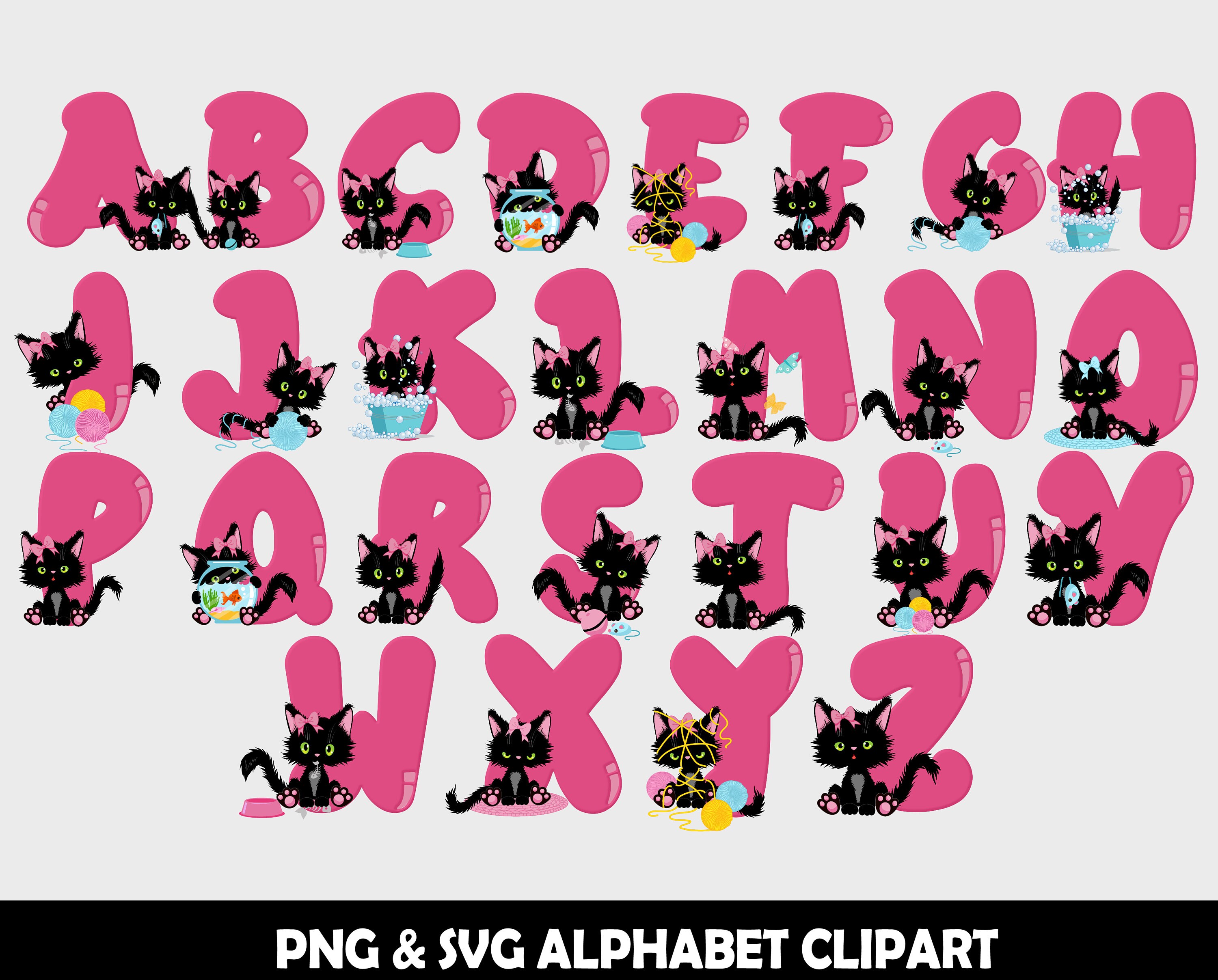 Kitten Inspired Letters Clipart Printable Kitten SVG and PNG - Etsy