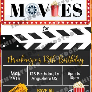 Printable Movie Birthday Invitation Movie Night Birthday - Etsy