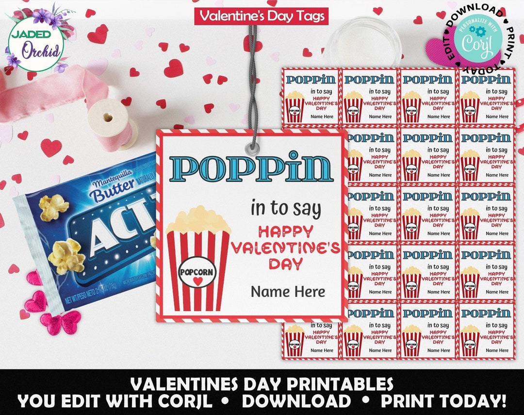 Printable Popcorn Valentines Day Card Valentine's Day Etsy
