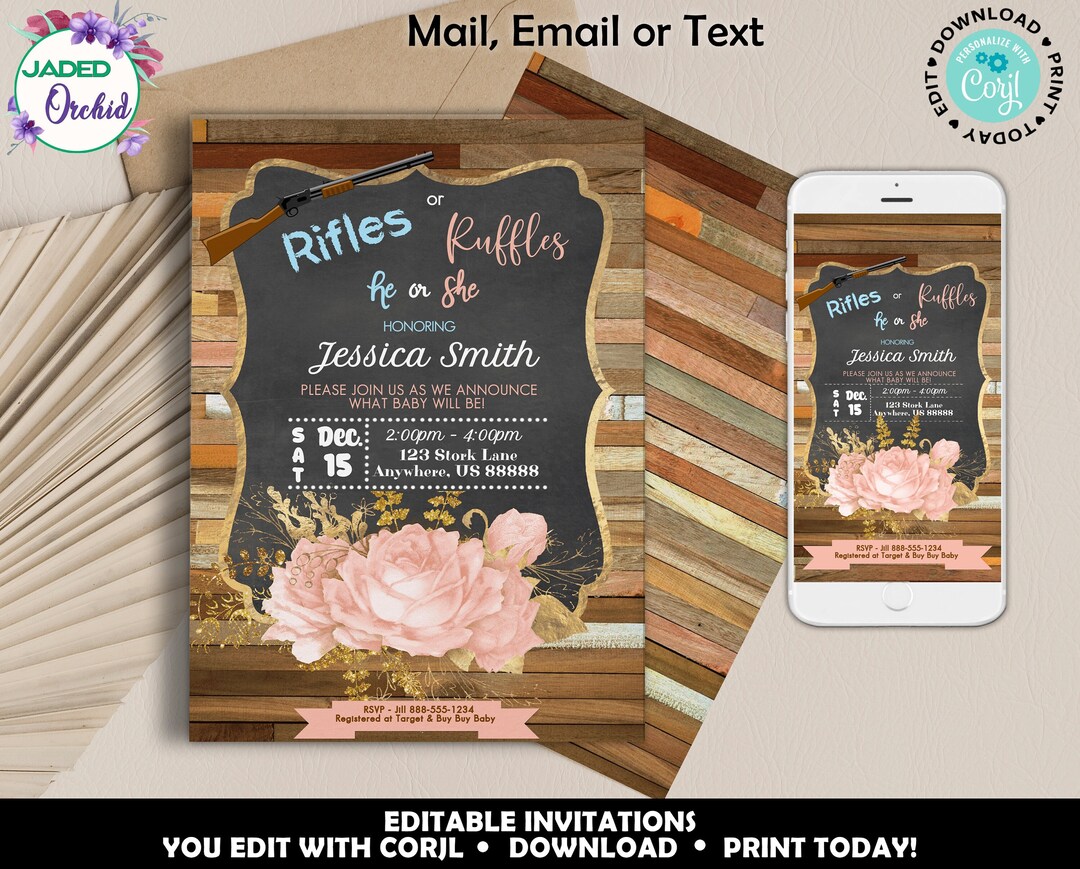 Rifles or Ruffles Gender Reveal Baby Shower Invitation Ruffles or ...