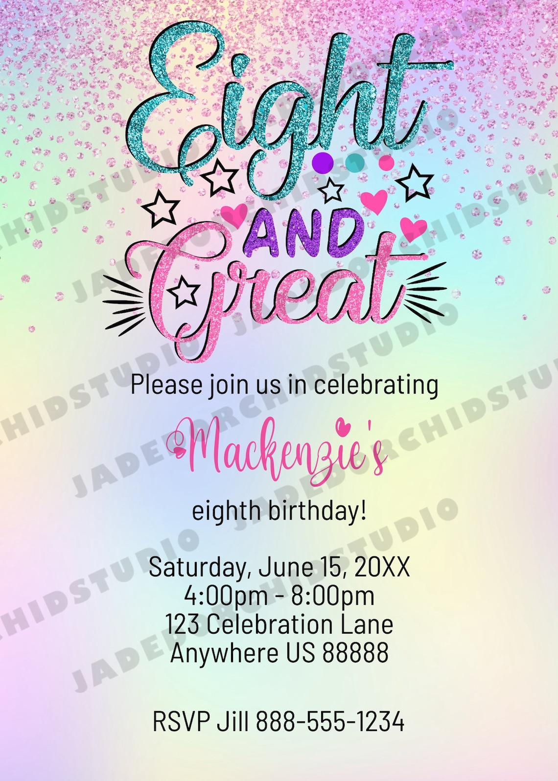Printable Eighth Birthday Invite 8th Birthday Invitation - Etsy