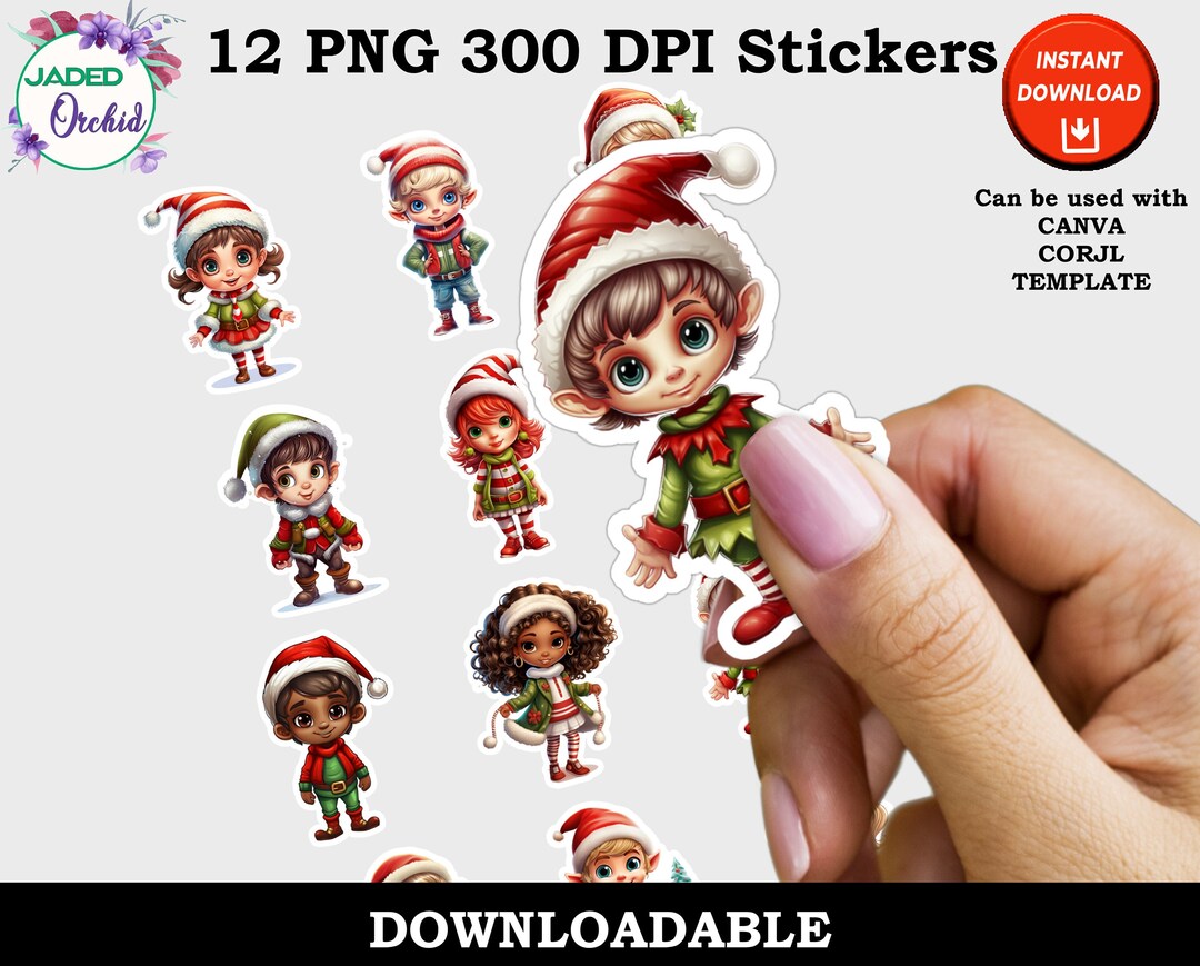 Printable Christmas Elves Stickers, Cute Holiday Print and Cut Digital ...