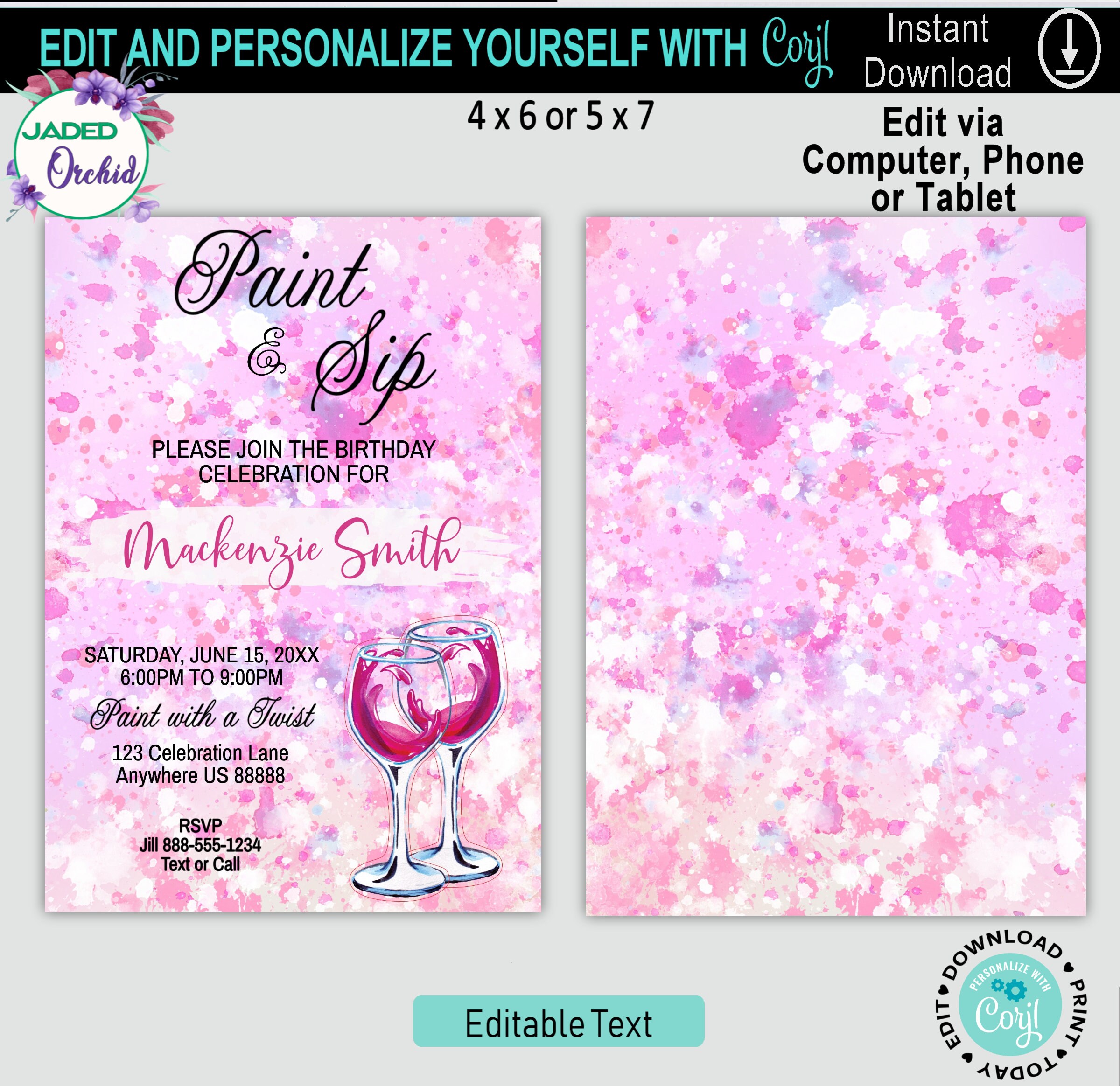 Paint and Sip Party Invitation Paint and Sip Birthday Etsy