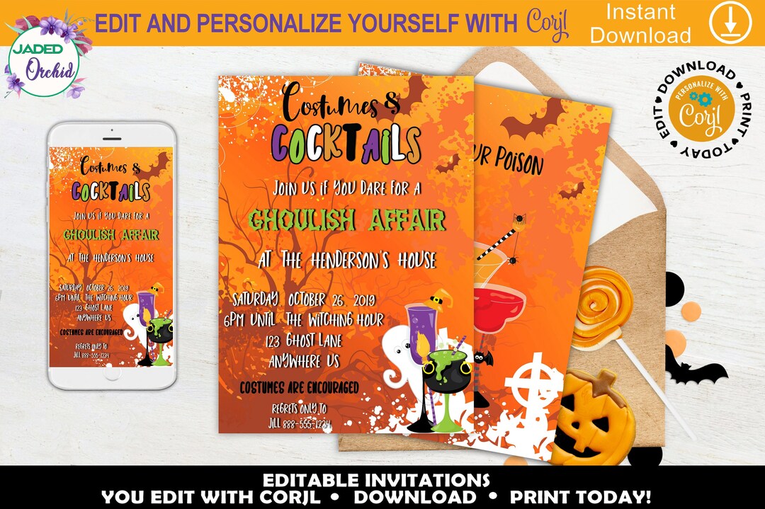 Printable Adult Halloween Costume Party Invitation, Halloween Costume ...