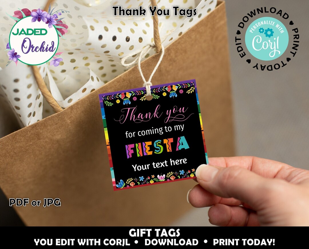 Mexican Fiesta Thank You Tag, Printable Fiesta Gift Tag, Muchas Gracias ...