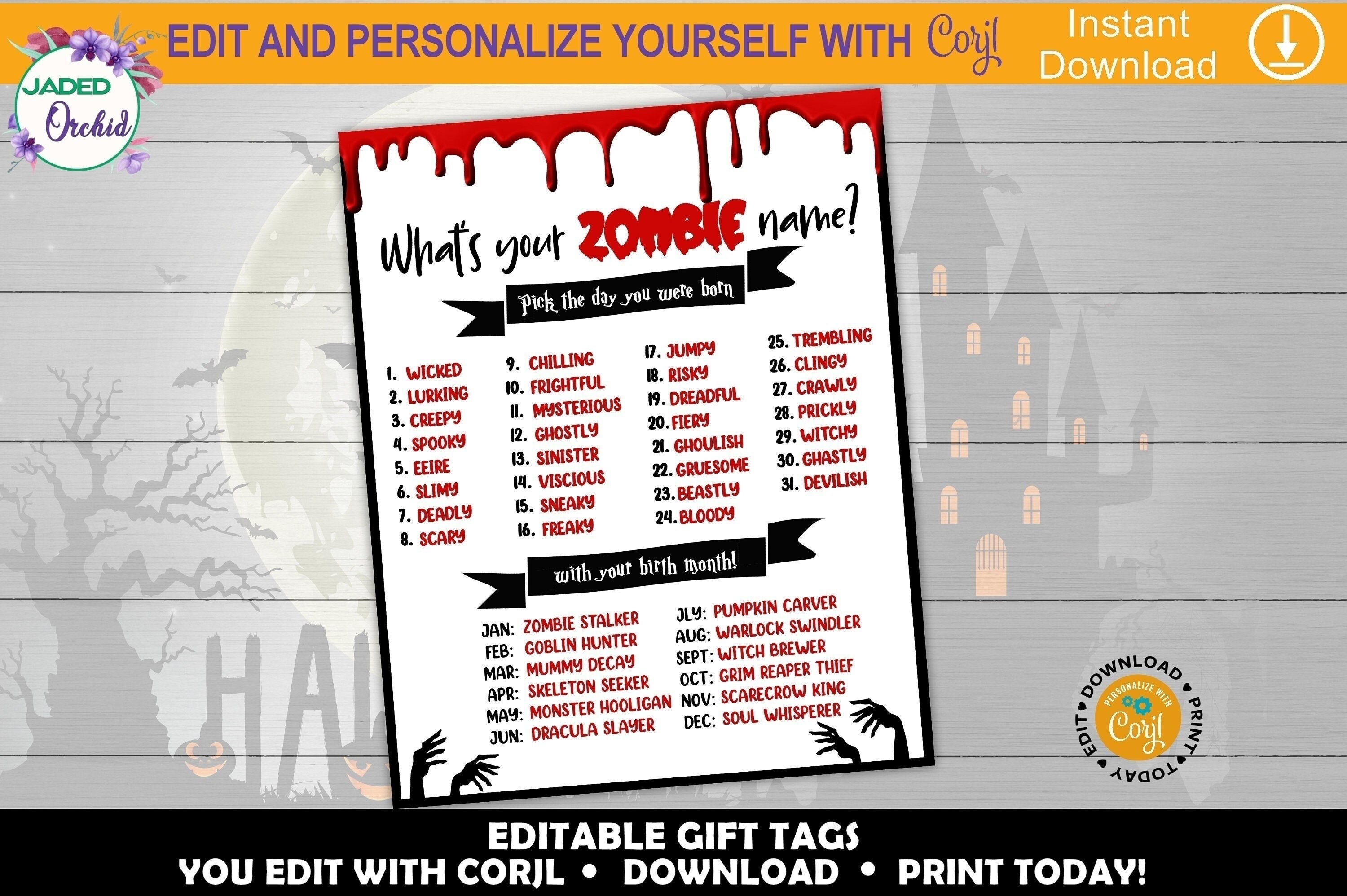Printable Zombie Halloween Game What is Your Zombie Name - Etsy