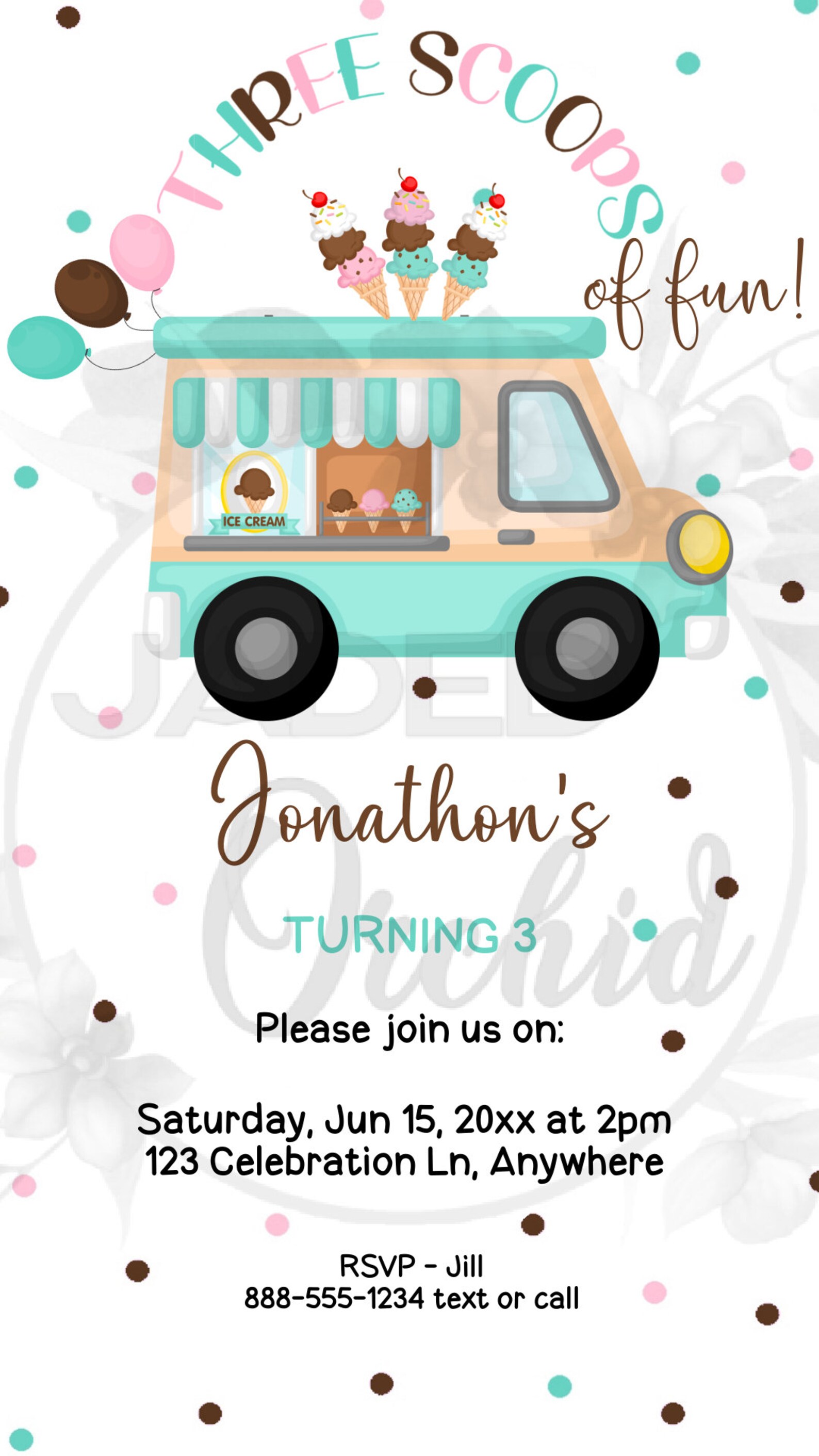 Printable Boy Ice Cream Truck 3rd Birthday Invitation Ice Etsy