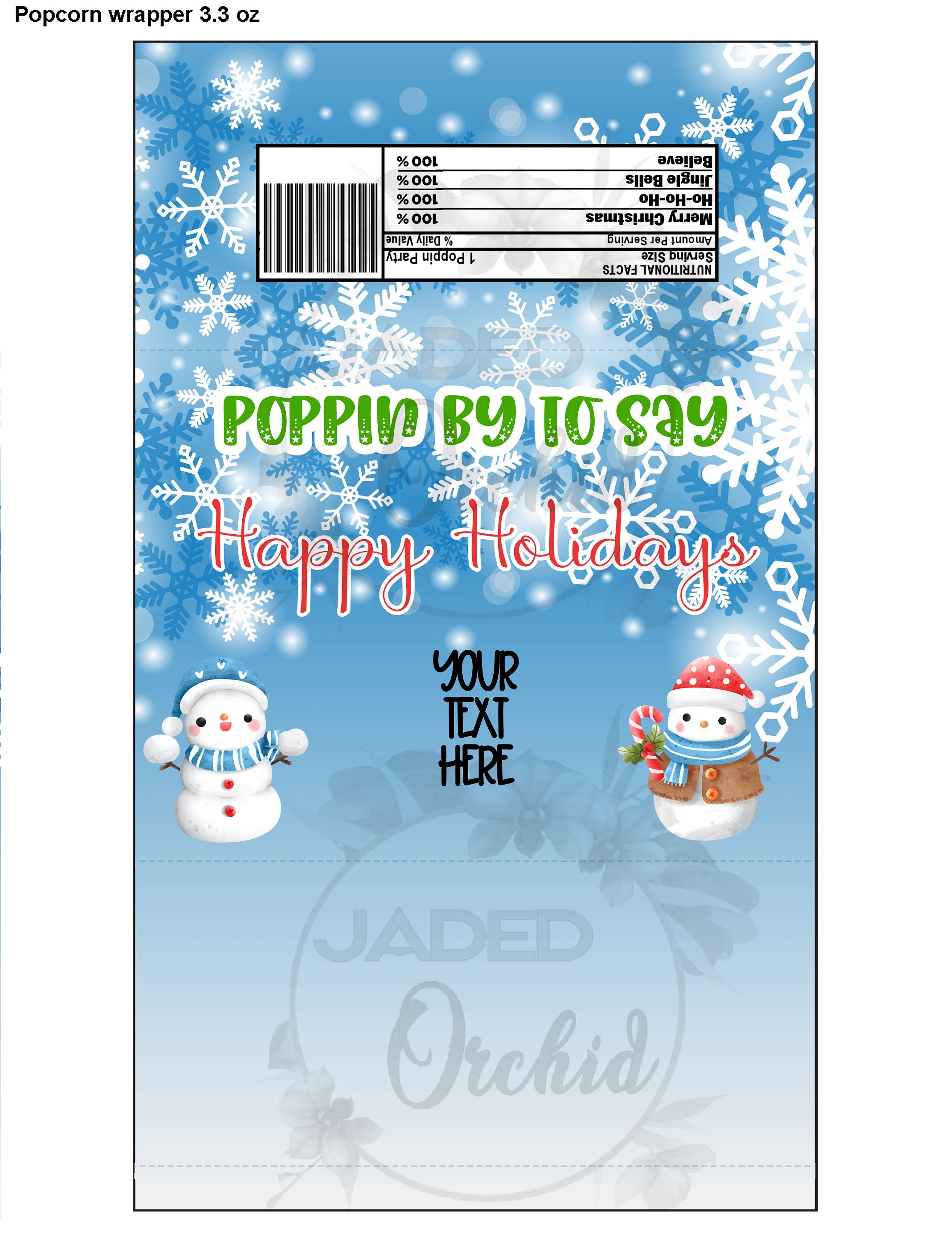 Printable Snowman Popcorn Wrapper Christmas Party Microwave Etsy