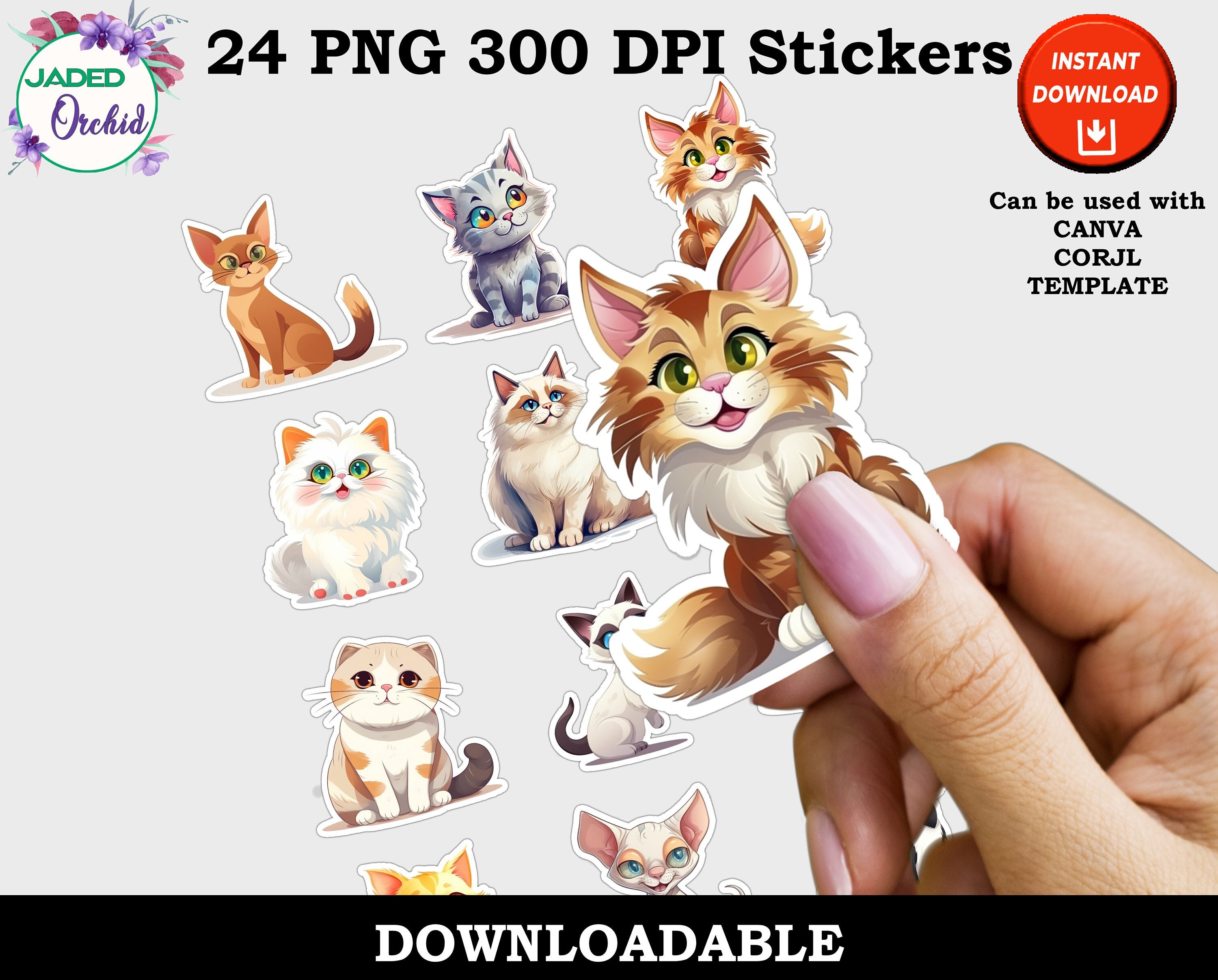 Cute Cat Stickers, 12 Different Breeds Print and Cut Digital PNG Sticker  Sheets, 24 Different Designs, Fun Kitten Stickers, Instant Download 