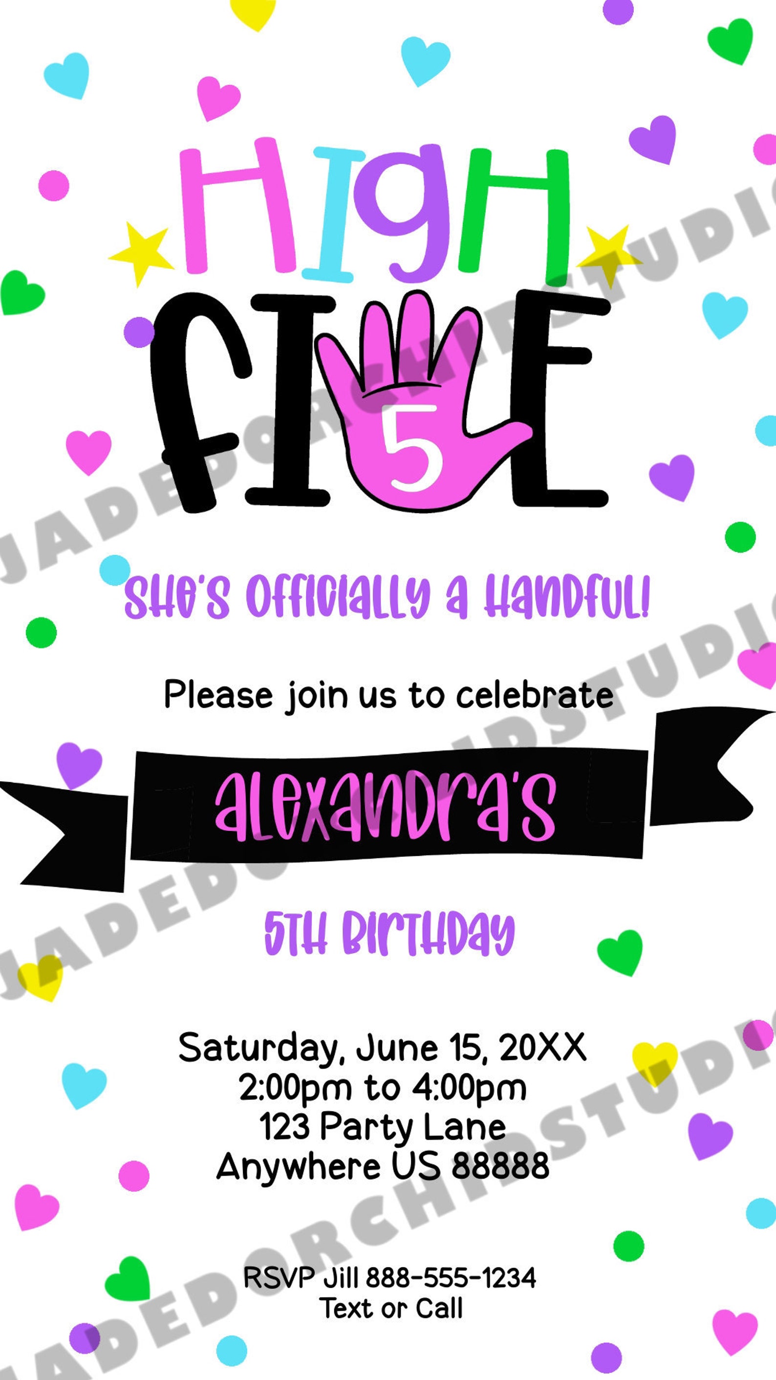 Girls 5th Birthday Invitation Printable High Five Birthday | Etsy