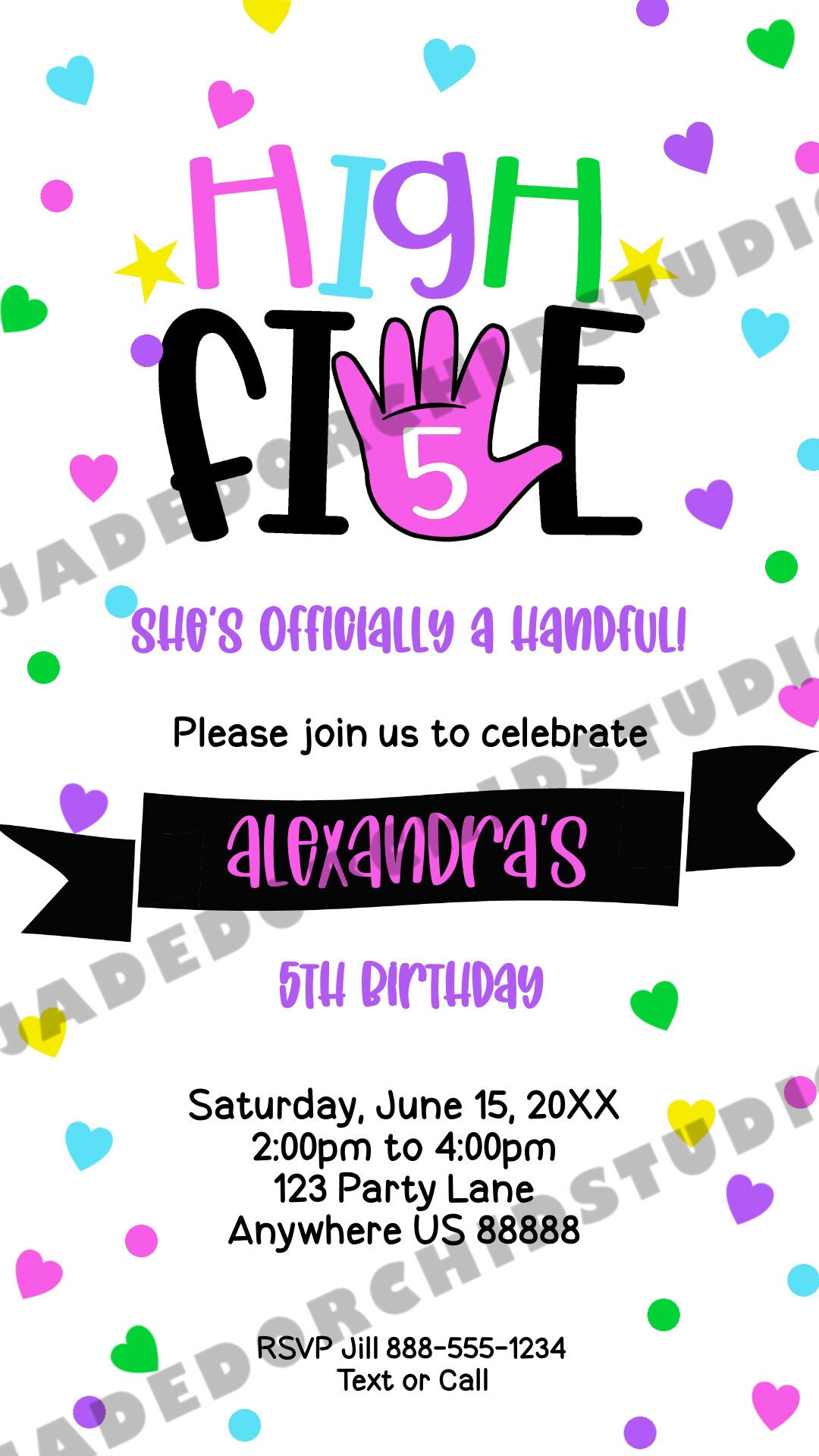 Girls 5th Birthday Invitation Printable High Five Birthday | Etsy