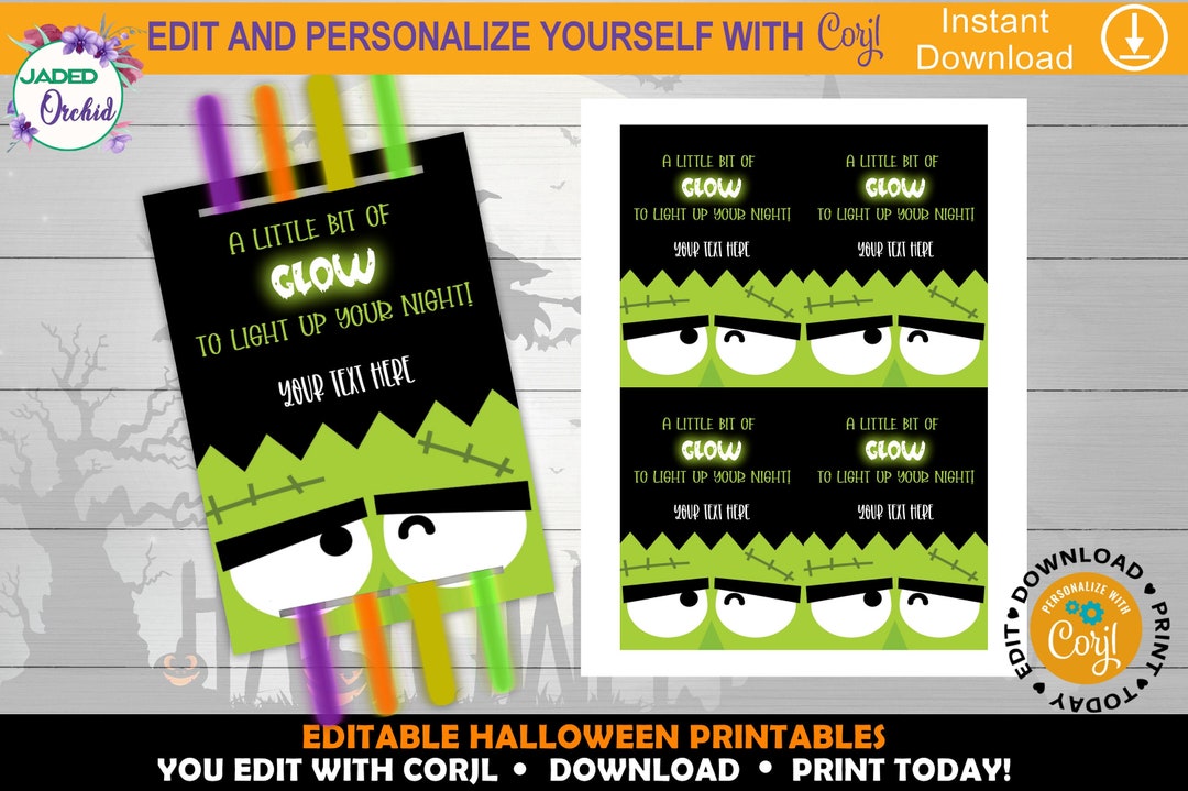 Frankenstein Halloween Glow Sticks Card Halloween Glow Sticks