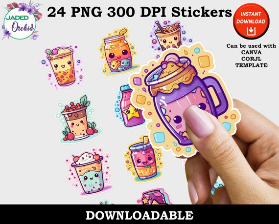 Fun and Happy Refreshment Drinks Stickers, Silly Stickers, Print and Cut  Digital PNG Sticker Sheets, 24 Different Designs, Instant Download 