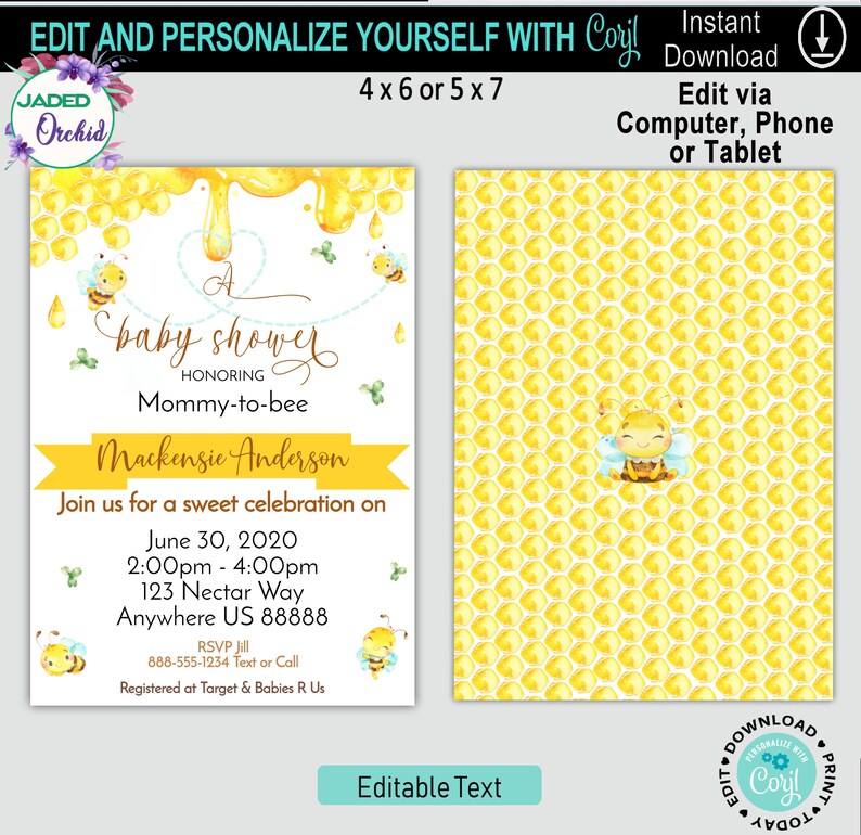 Printable Bumble Bee Baby Shower Invitation Bee Invitation - Etsy