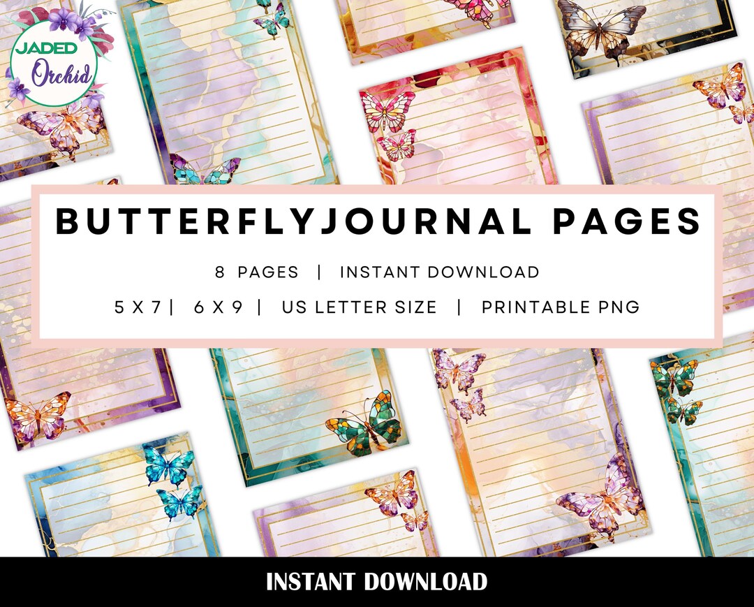 Printable Colorful Alcohol Ink Butterfly Journal Pages Junk Journal ...