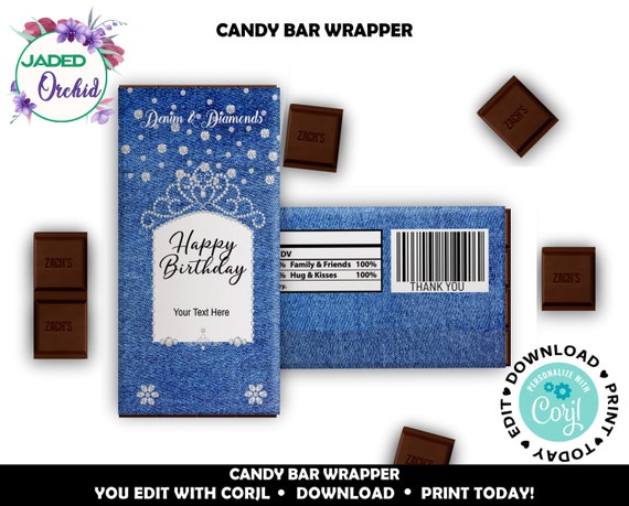 Printable Denim and Diamonds Candy Bar Wrapper Denim &amp; - Etsy