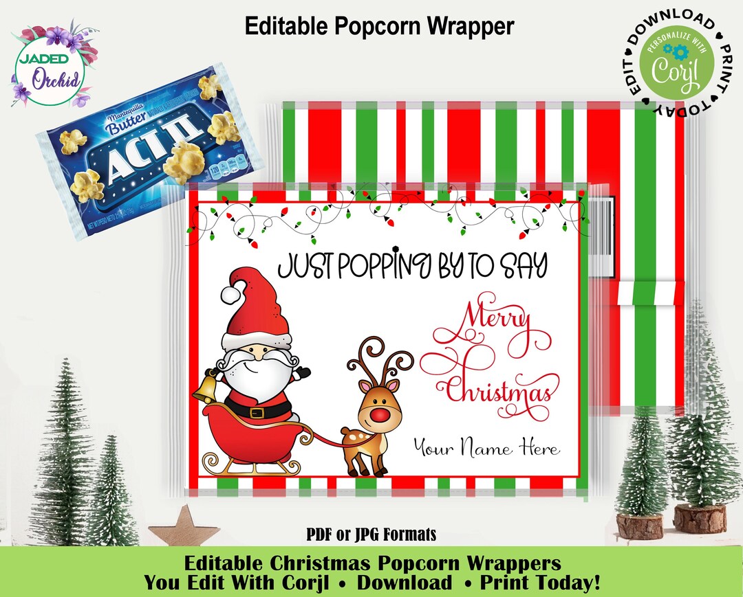 Christmas Party Microwave Popcorn Wrapper, Christmas Popcorn Wrapper ...