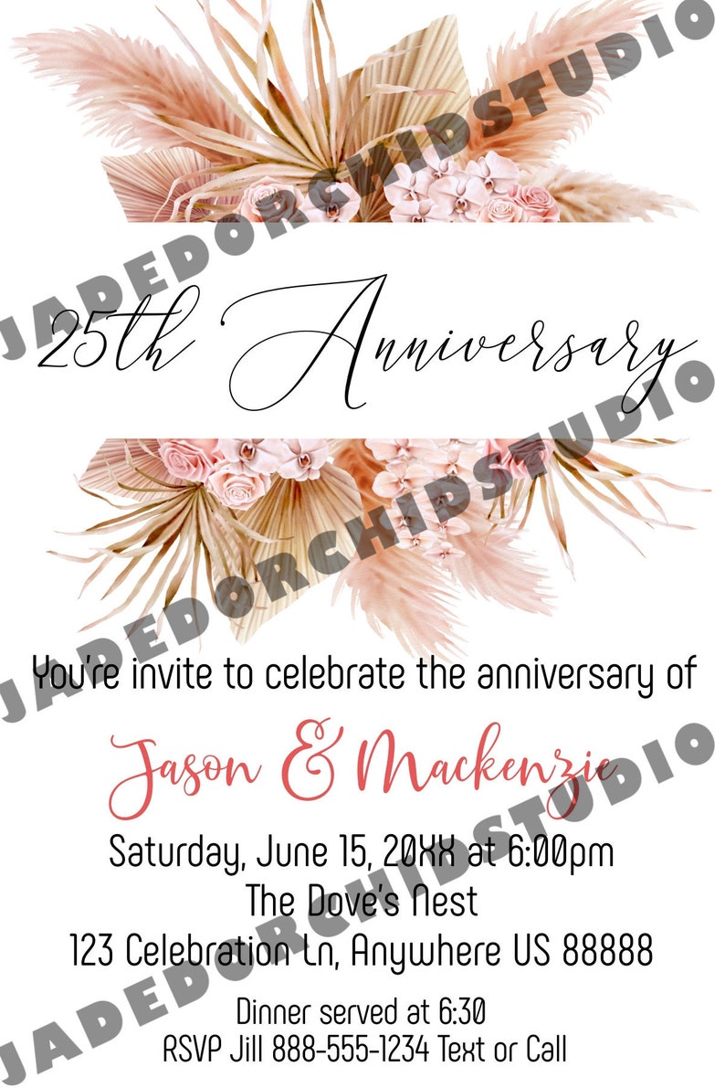 Editable Anniversary Party Invitation Pampas Grass Anniversary Invitation Any Year Wedding Anniversary Invitation Anniversary Invite