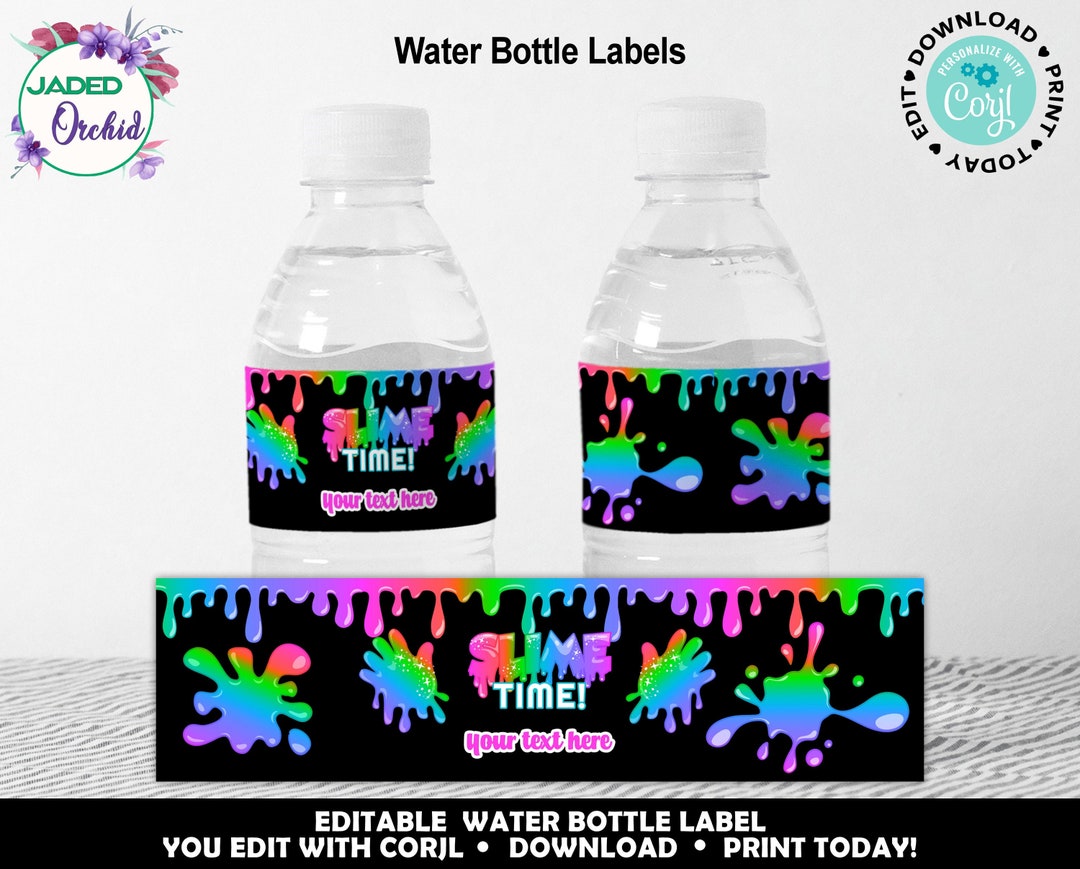 Slime Water Bottle Labels, Printable Girls Slime Party Favor, Girls ...