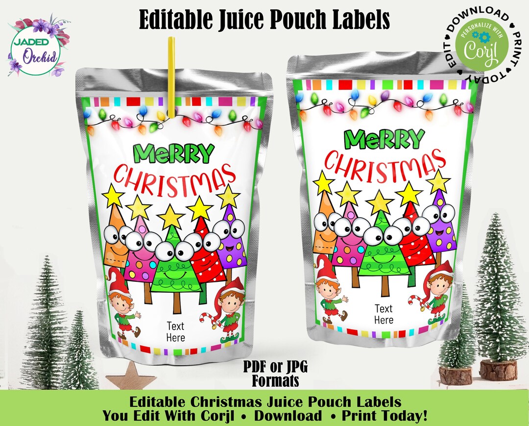 Printable Cute Christmas Juice Label Christmas Juice Pouch - Etsy
