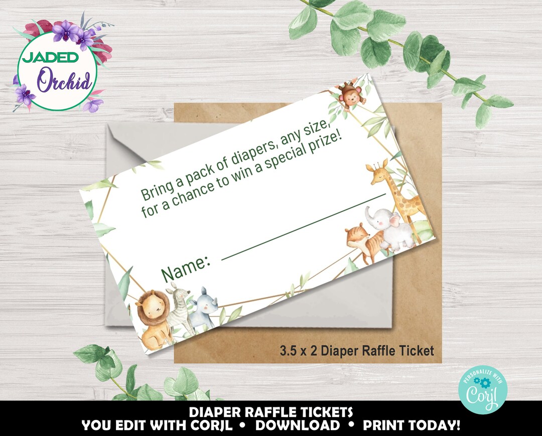 Safari Diaper Raffle Ticket, Safari Animals Baby Shower Diaper Raffle ...