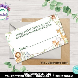 Safari Diaper Raffle Ticket, Safari Animals Baby Shower Diaper Raffle ...