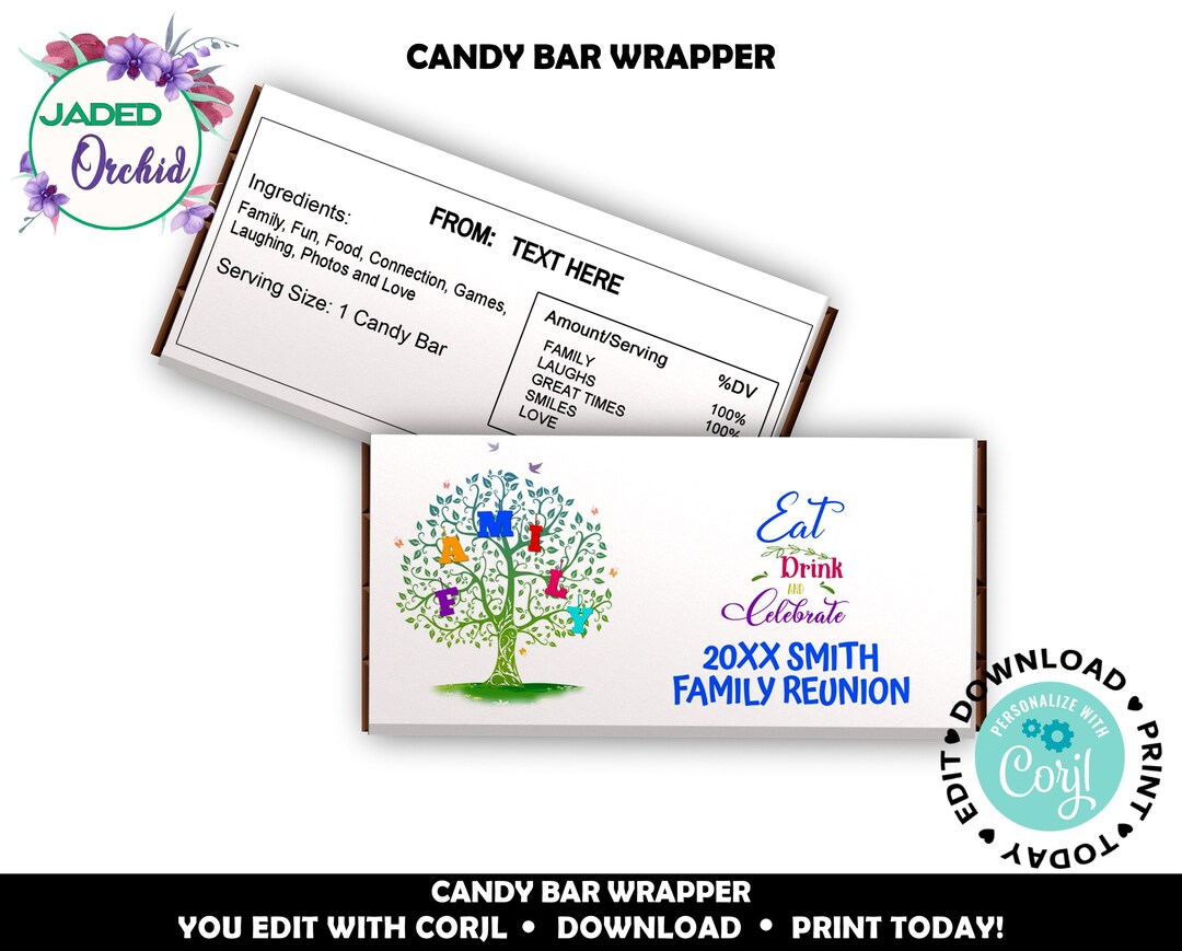 Editable Family Reunion Candy Bar Wrapper, Family Reunion Favors ...