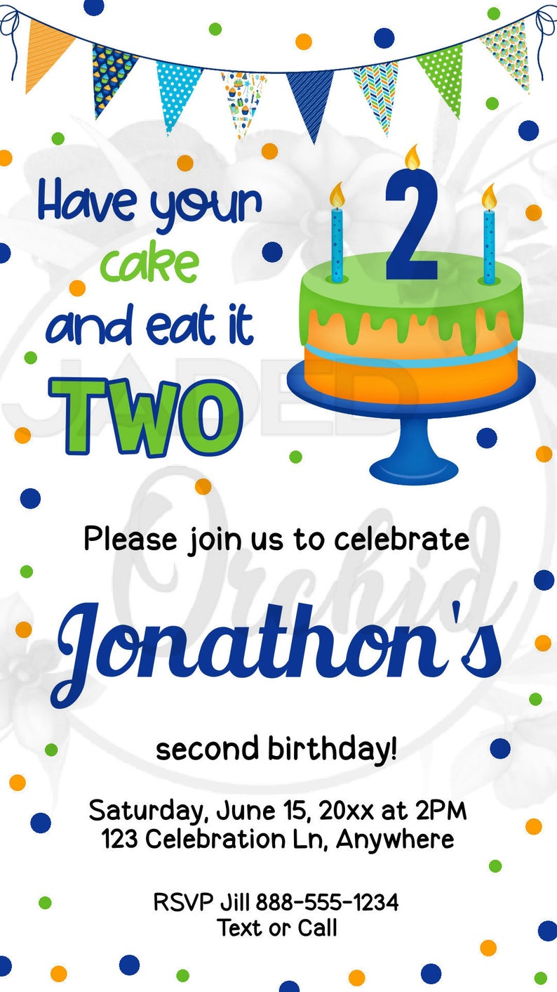 Have Your Cake and Eat It Too 2nd Birthday Invitation Boys Etsy